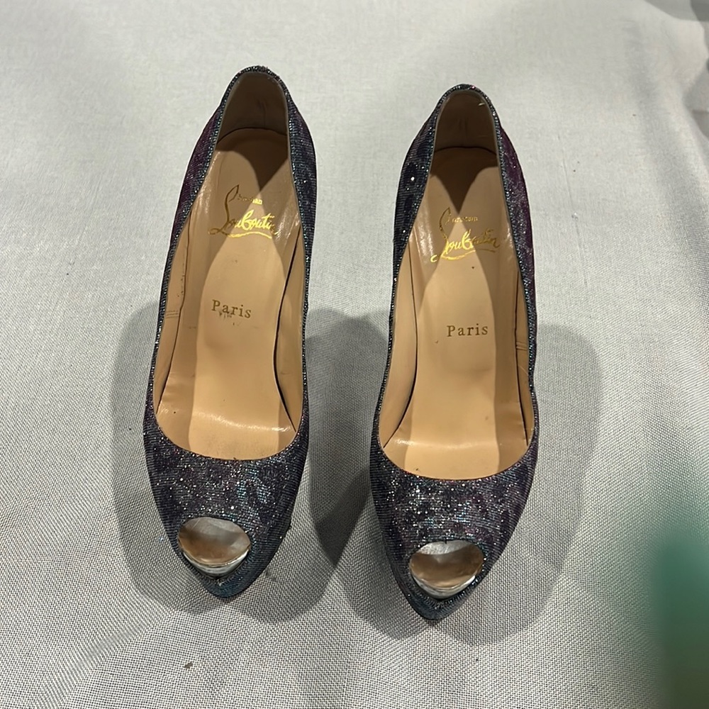 Christian Louboutin size 8 platform iridescent leopard print